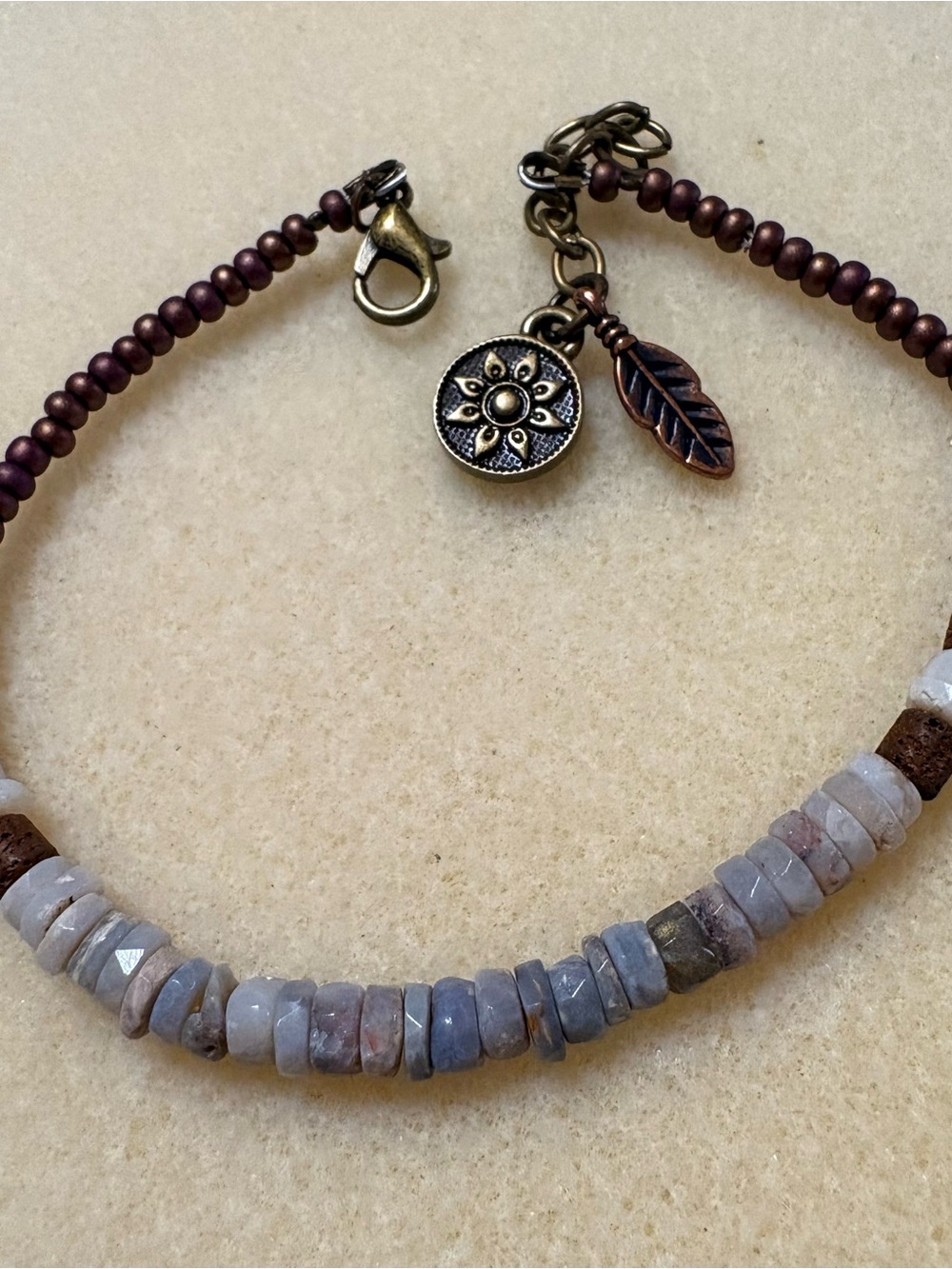 Rare shades of grey Australian Opal Bracelet Raw opal, bronze findings